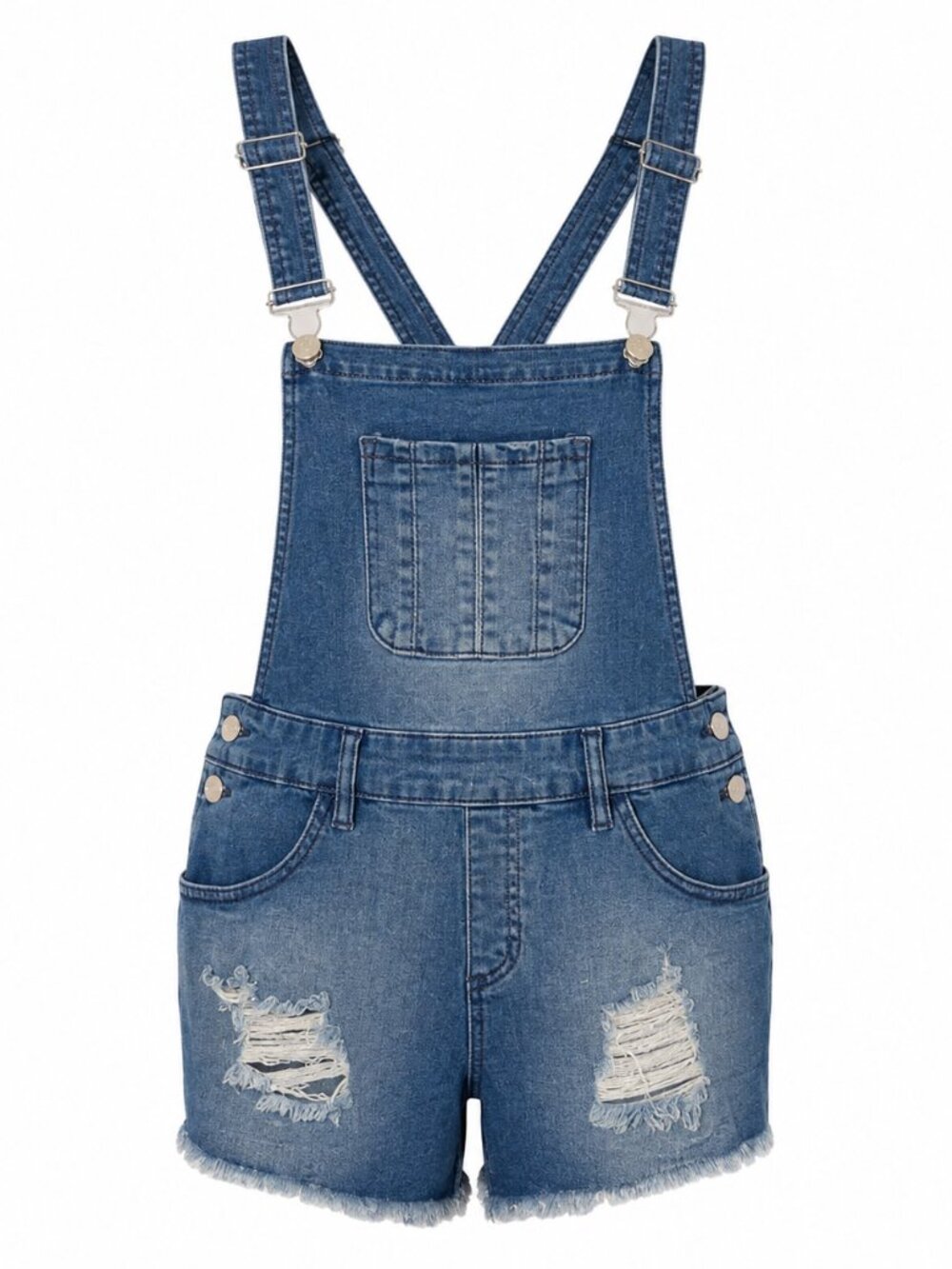 Refuge Denim Light Wash Blue Overall Shorts Shortalls Distressed Women's Size 2